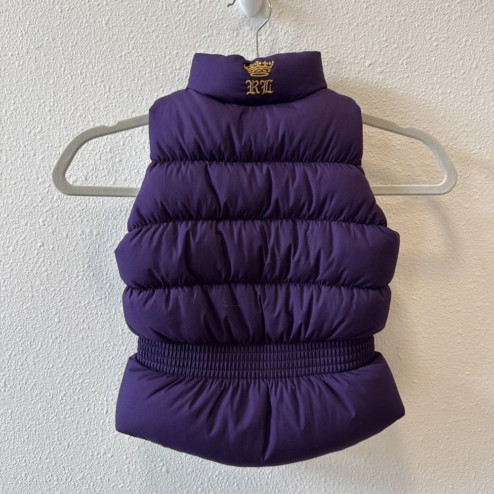Ralph Lauren Toddler Girl Reversible Puffer Vest Sz 3T Purple Off White DuckDown